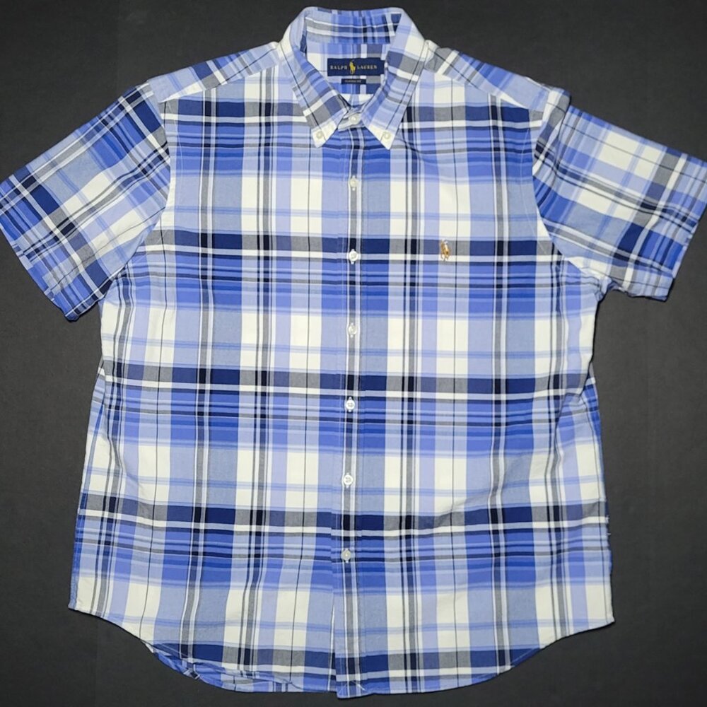 Ralph Lauren Men's Blue and White Plaid Shirt